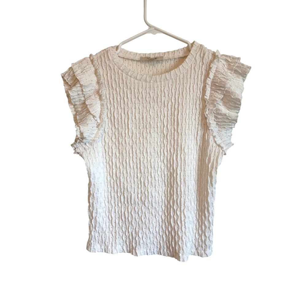 Atelier By Kirious Coquette White Ruffle Sleeve Top Short Sleeve Textured